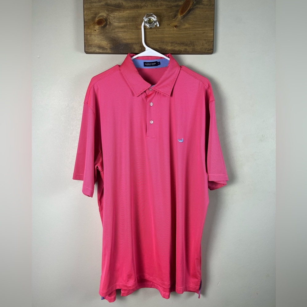 Southern Marsh 2XL pink pin striped shirt sleeved polo shirt- poly spandex blend
